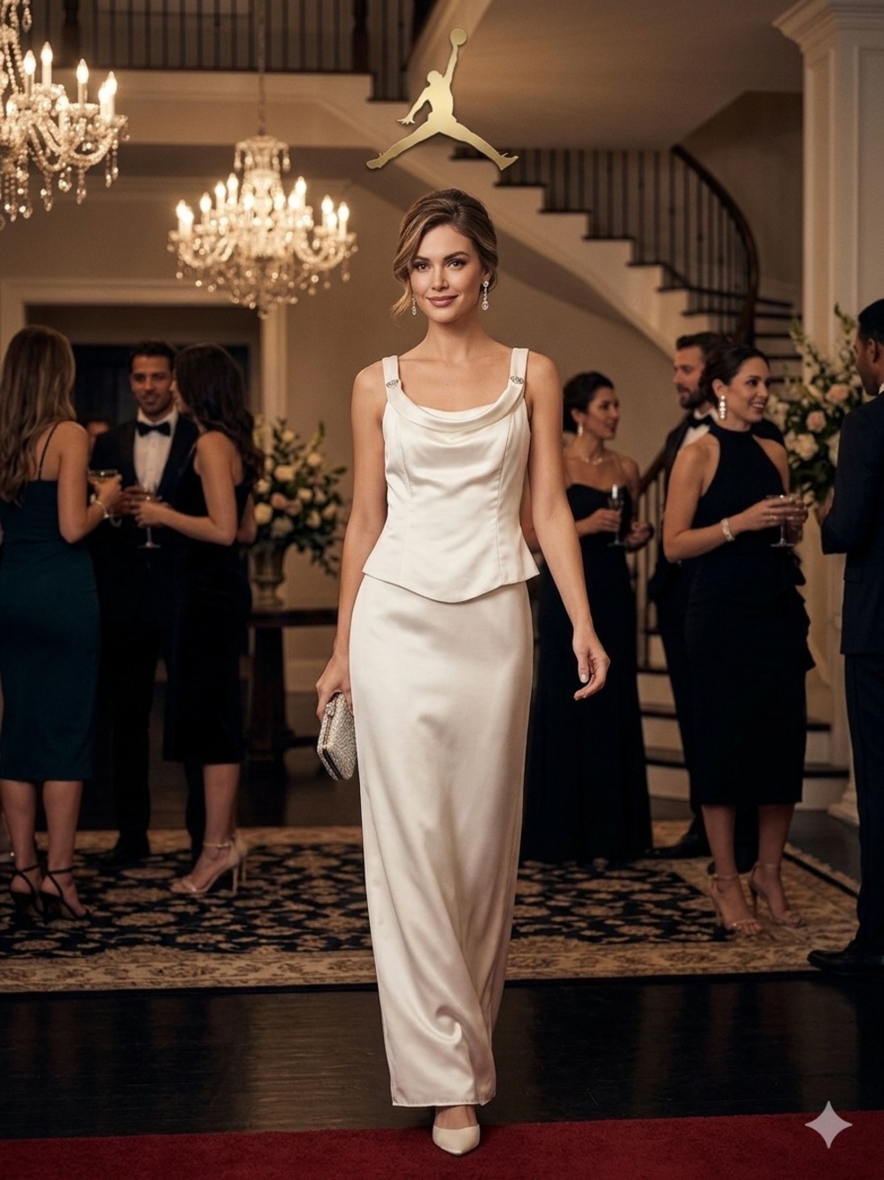Jordan Ivory Satin Maxi Dress with Cowl Neck